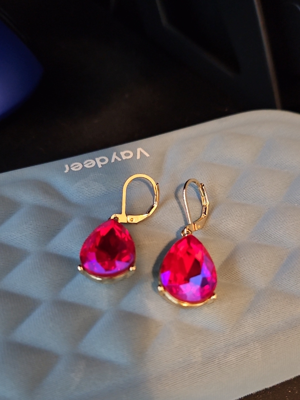 Monet Gold-Tone Earrings with Vivid Fuchsia Teardrops